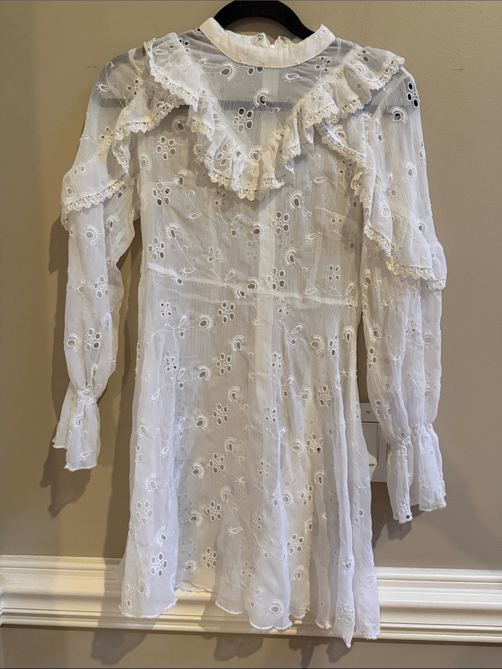 Urban Outfitters White Eyelet Ruffle Long-Sleeve Dress Size 4